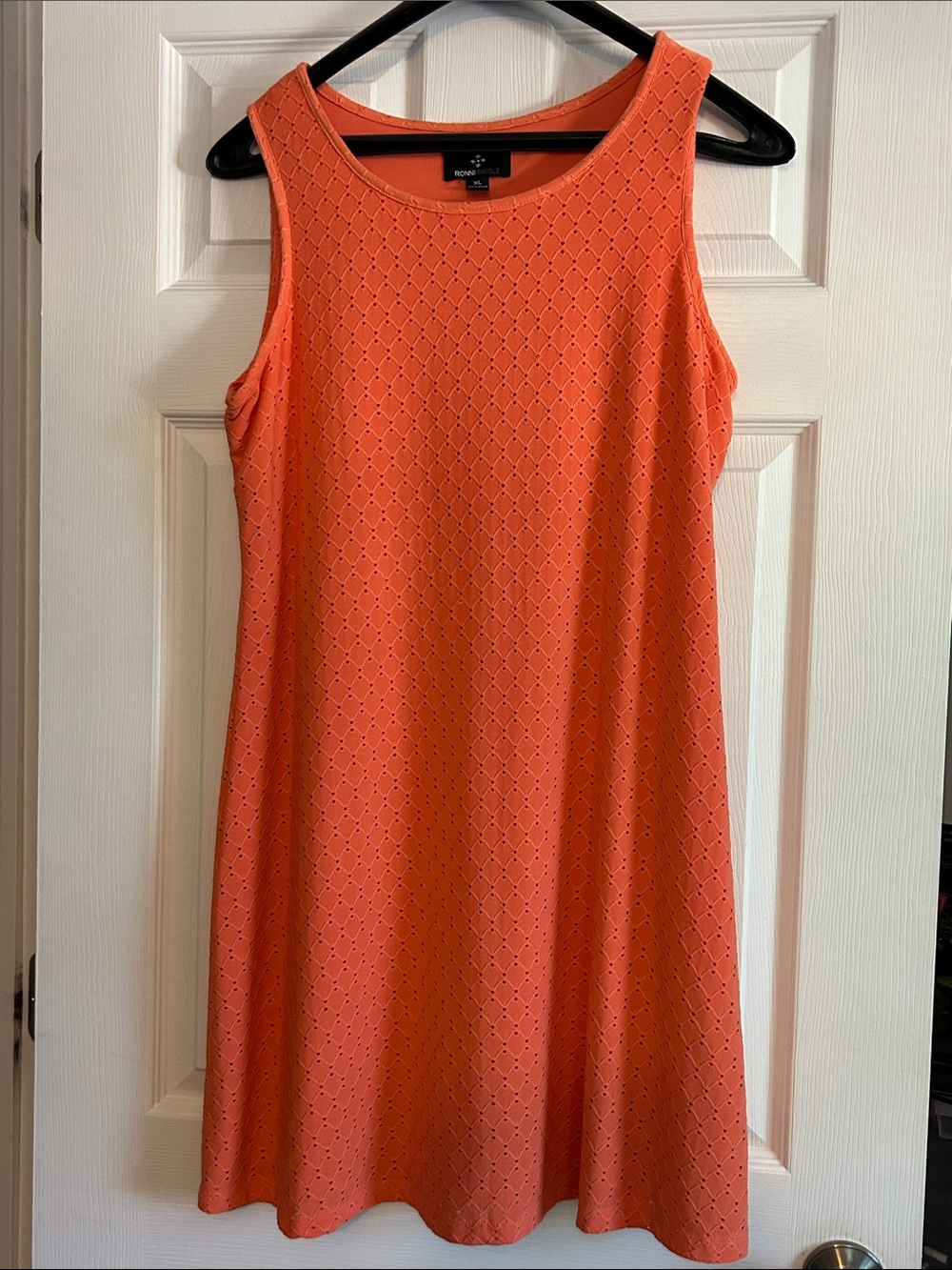Ronni Nicole Coral-Orange Eyelet Sleeveless A-Line Dress